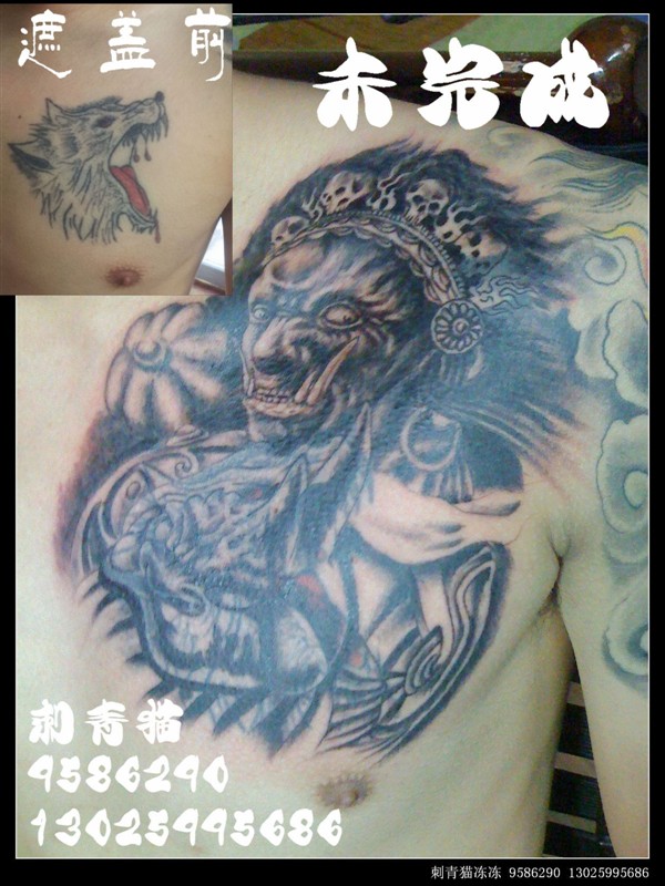 北海纹身九纹龙纹身刺青猫作品