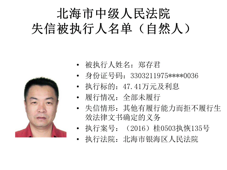 北海中院发布第十三期老赖名单:一共42人