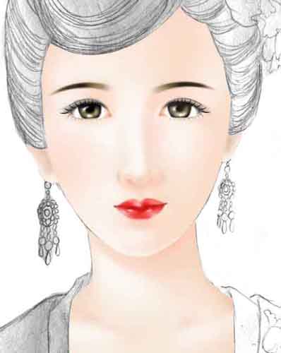 ps鼠绘瀑布下的古代美女