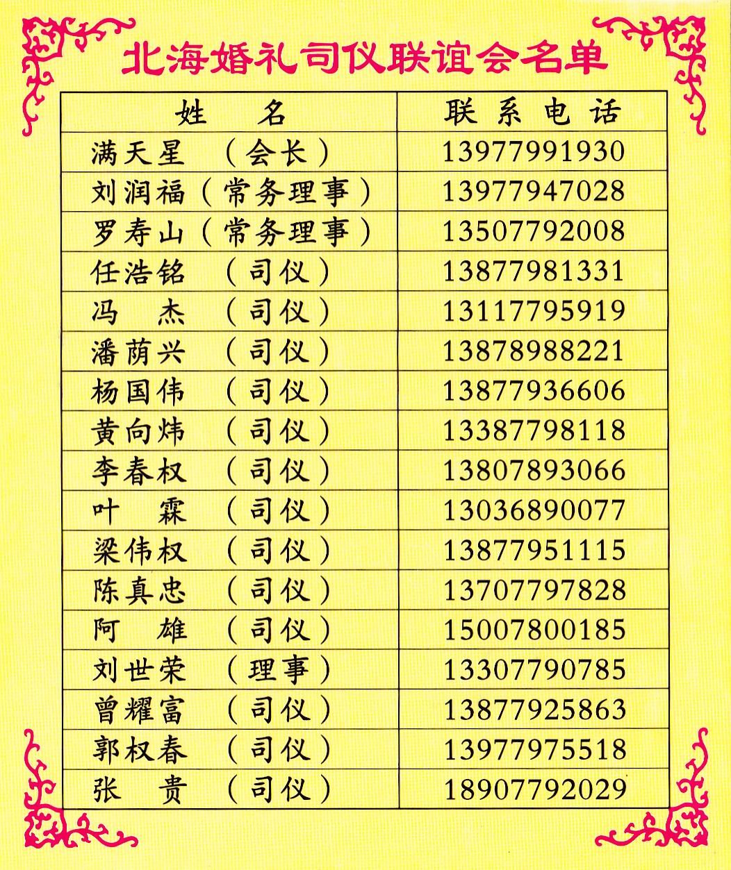 北海婚礼司仪联谊会名单,信息以及婚庆文章汇总 内附教你如何办