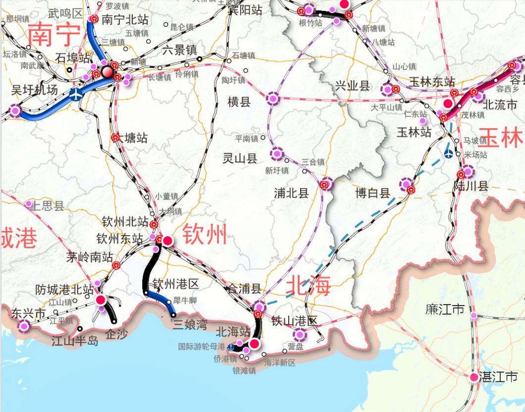 涉及北海和合浦广西壮族自治区市域郊铁路规划示意图公布