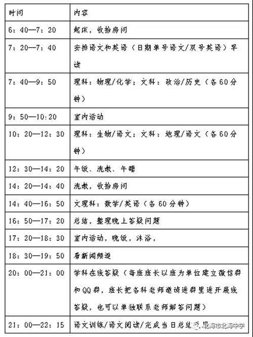 停课不停学,北海中学在家学习时间安排表曝光,你家娃也参考一下